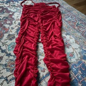 Red Ruched Leggings with waistband